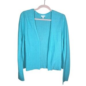 J Jill Linen Blend Cardigan Sweater Open Front Aqua Lightweight Size Large